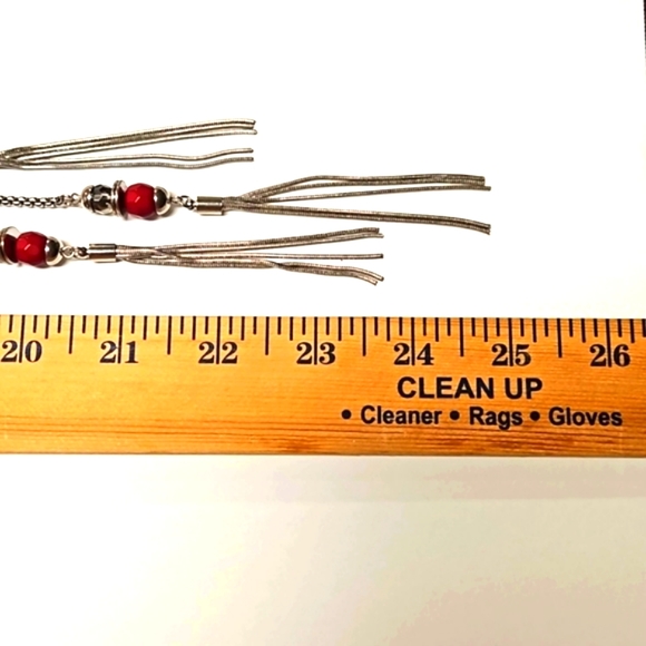 Vintage 80s Jules Long Necklace Lariet Style Red Beads & Smokey Quartz Crystals - Picture 15 of 16